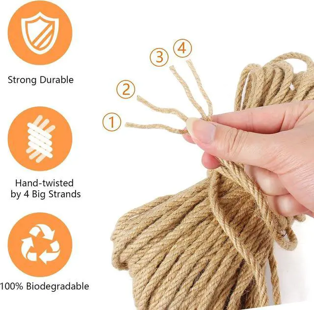 Alt view image 5 of 7 - Sisal Rope 1/4 Inch X 50 Ft, Natural Hemp Rope Twine Twisted 4 Strand, Sisal for Crafts Heavy Duty Multipurpose for Cat Scratcher, Docks, DIY Projects.