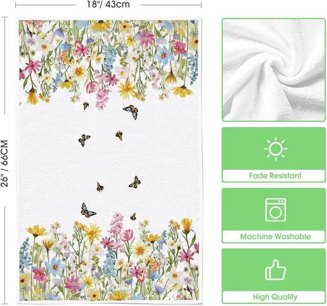 Alt view image 6 of 6 - Floral Butterfly Bee Spring Kitchen Towels Dish Towels, 18x26 Inch Farmhouse Summer Decoration Cleaning Set of 2
