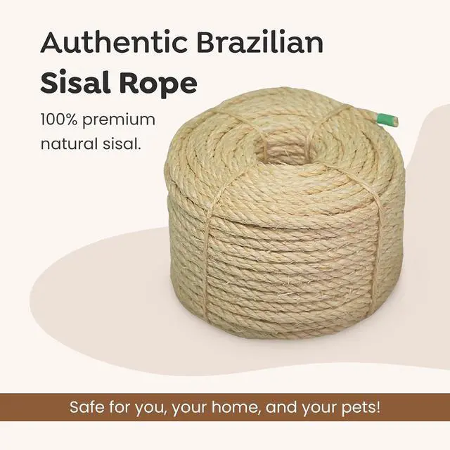Alt view image 3 of 7 - Premium Brazilian Sisal Rope, Natural Fiber 100% Sisal, Ultra Durable, Chemical-Free, Ideal for DIY, Cats, Scratching Post Replacement, Home Decor, Garden, Crafting (1/4 50 ft / 6mm 15m)
