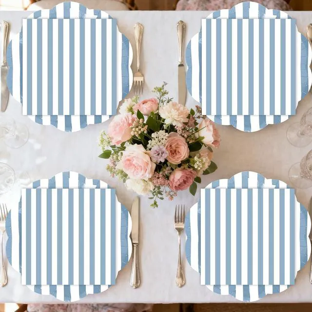 Alt view image 6 of 7 - 50PCS Blue Striped Paper Plates and Napkins Party Supplies, Blue and White Scalloped Party Plates and Napkins Tableware Set for Birthday Bridal & Baby Shower Wedding Party Decoration