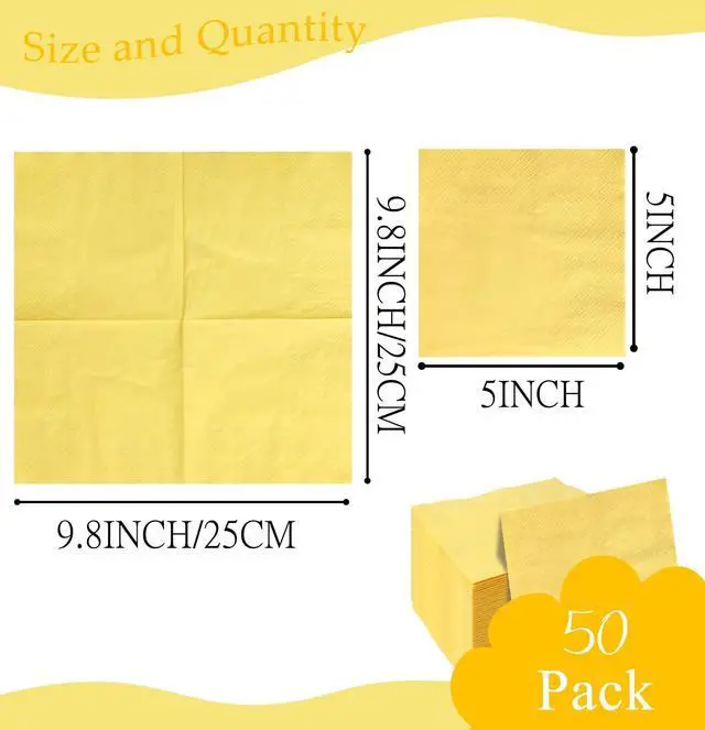 Alt view image 9 of 14 - HEIPINIUYE 50 Pieces 3-ply Yellow Napkins Beverage Napkins Dessert Napkins Disposable Paper Napkins for Wedding Birthday Party Paper Dinner Napkins