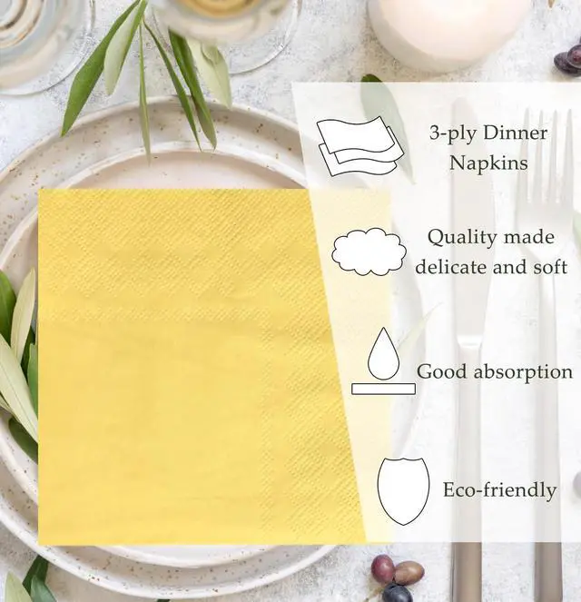 Alt view image 11 of 14 - HEIPINIUYE 50 Pieces 3-ply Yellow Napkins Beverage Napkins Dessert Napkins Disposable Paper Napkins for Wedding Birthday Party Paper Dinner Napkins