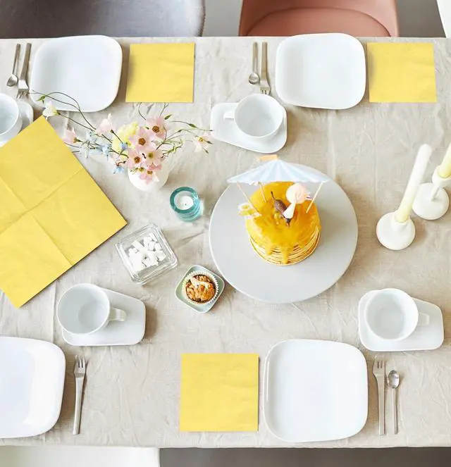 Alt view image 13 of 14 - HEIPINIUYE 50 Pieces 3-ply Yellow Napkins Beverage Napkins Dessert Napkins Disposable Paper Napkins for Wedding Birthday Party Paper Dinner Napkins
