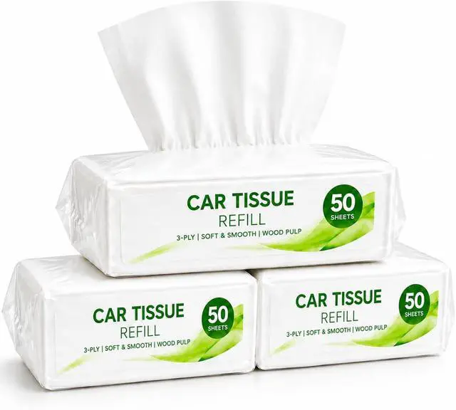 Alt view image 2 of 7 - 4 Packs 200 Car Tissues - Car Tissue Refill 3-Ply 50 Sheets Fit for Visor Napkins Holder Long-Lasting Travel Ultra-Soft and Smooth Gift for Vehicle Owners for Family Road Trips 6.7x6.7 in