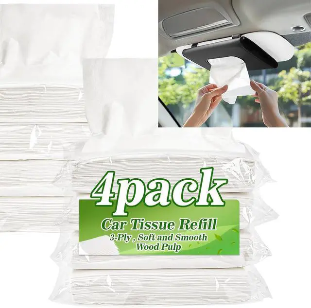Main image of 4 Packs 200 Car Tissues - Car Tissue Refill 3-Ply 50 Sheets Fit for Visor Napkins Holder Long-Lasting Travel Ultra-Soft and Smooth Gift for Vehicle Owners for Family Road Trips 6.7x6.7 in