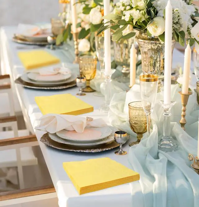 Alt view image 10 of 14 - HEIPINIUYE 50 Pieces 3-ply Yellow Napkins Beverage Napkins Dessert Napkins Disposable Paper Napkins for Wedding Birthday Party Paper Dinner Napkins