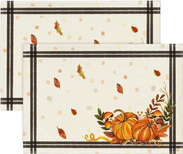 Main image of Pumpkins Mushroom Leaves Fall Placemats Set of 2-12 x 18 Inch