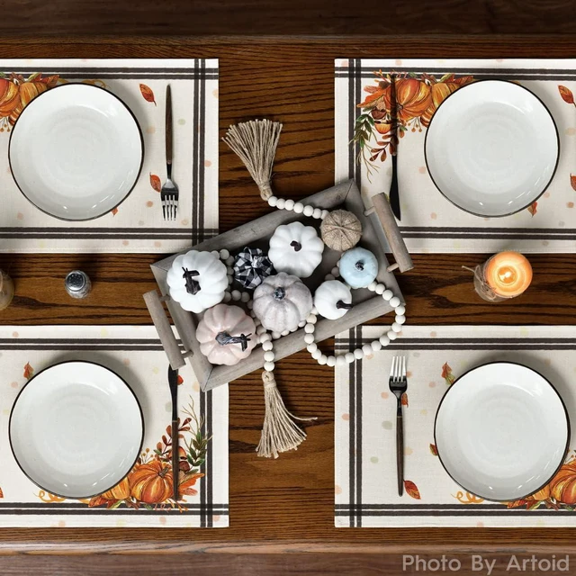 Alt view image 3 of 6 - Pumpkins Mushroom Leaves Fall Placemats Set of 2-12 x 18 Inch