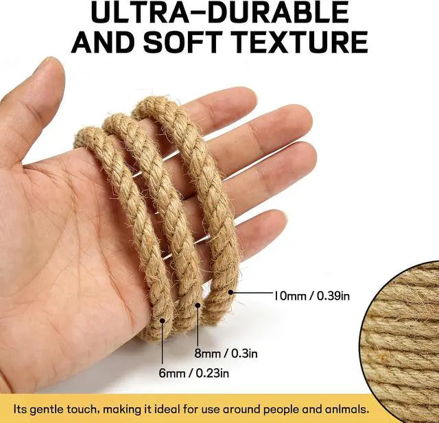 Alt view image 4 of 7 - Natural Sisal Rope for Cat Scratcher,Cat Tree Rope Twine for Cat Scratching Post Replacement, Cat Tower with Scratch Post Repairing, Replace, Recovering and DIY1/4 Inch by 33 Feet