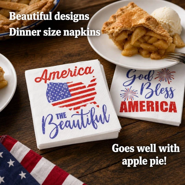 Alt view image 5 of 7 - 75 Count 4th of July Patriotic American Flag Disposable Dinner Napkins 2-Ply