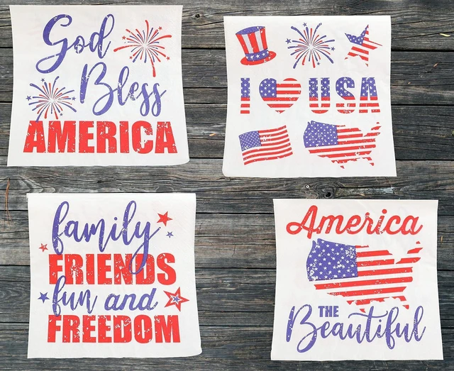 Alt view image 6 of 7 - 75 Count 4th of July Patriotic American Flag Disposable Dinner Napkins 2-Ply