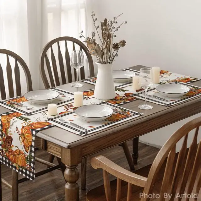 Alt view image 6 of 6 - Pumpkins Mushroom Leaves Fall Placemats Set of 2-12 x 18 Inch