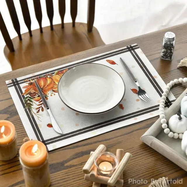 Alt view image 4 of 6 - Pumpkins Mushroom Leaves Fall Placemats Set of 2-12 x 18 Inch