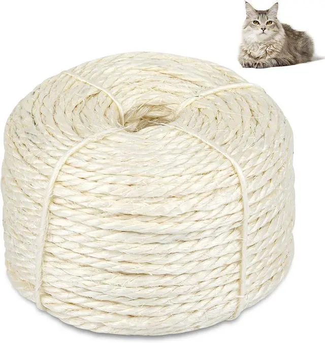 Main image of 50 Ft Sisal Rope for Cat Tree, 1/4 Inch Natural Twine, White Color | Natural Sisal; Tightly Twisted Rope; Scratch Post Repair; DIY Cat Tree Wrapping; Furniture Protection; Promotes Healthy Claws