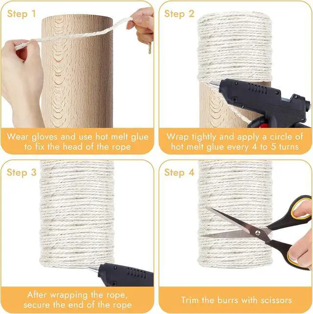 Alt view image 5 of 7 - 50 Ft Sisal Rope for Cat Tree, 1/4 Inch Natural Twine, White Color | Natural Sisal; Tightly Twisted Rope; Scratch Post Repair; DIY Cat Tree Wrapping; Furniture Protection; Promotes Healthy Claws