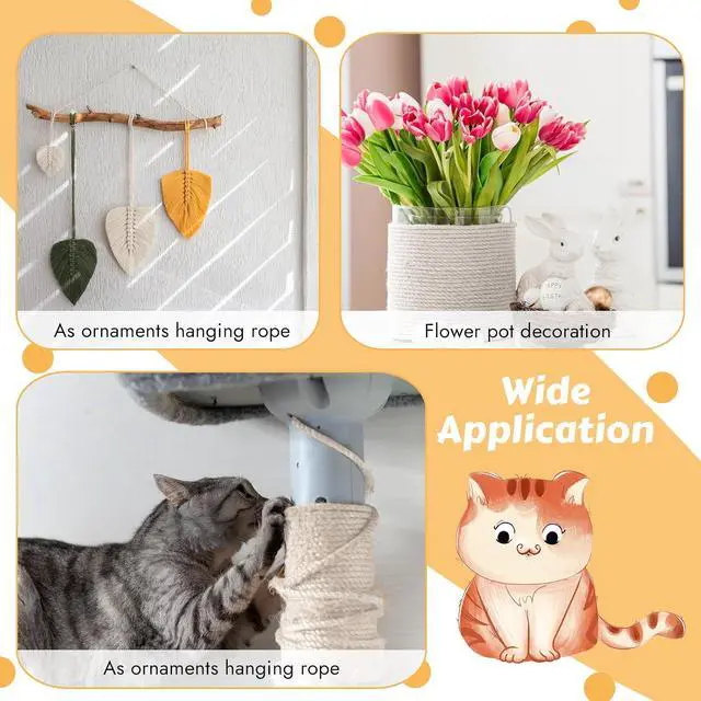 Alt view image 7 of 7 - 50 Ft Sisal Rope for Cat Tree, 1/4 Inch Natural Twine, White Color | Natural Sisal; Tightly Twisted Rope; Scratch Post Repair; DIY Cat Tree Wrapping; Furniture Protection; Promotes Healthy Claws
