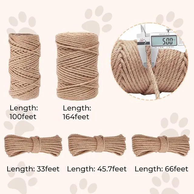 Alt view image 2 of 7 - Nature Hemp Rope, Sisal Rope for Cat Scratcher, Cat Scratching Post Replacement, Heavy Duty Jute Twine for Cat Tree and Tower, DIY (1/4inch, 33FT)