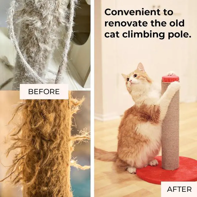 Alt view image 4 of 7 - Nature Hemp Rope, Sisal Rope for Cat Scratcher, Cat Scratching Post Replacement, Heavy Duty Jute Twine for Cat Tree and Tower, DIY (1/4inch, 33FT)