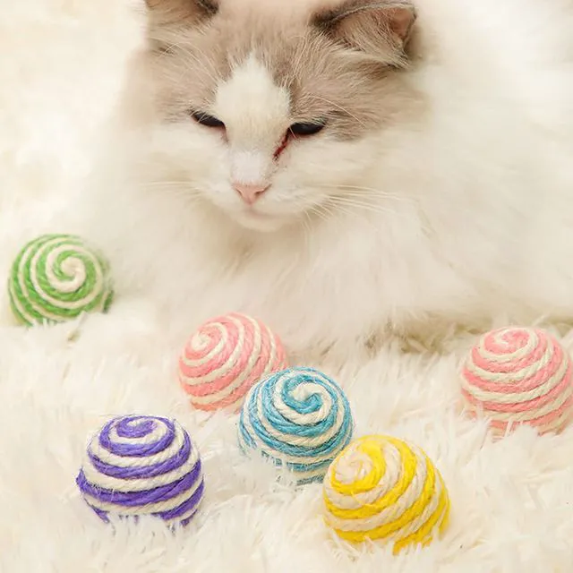 Alt view image 4 of 7 - Cat Sisal Ball 5 Packs, 4.5CM Assorted Colored Sisal Balls for Cats to Scratch, Pat, Bite or Chase, Interactive Cat Toys for Indoors Cats Random Color(4.5cm 5pcs)