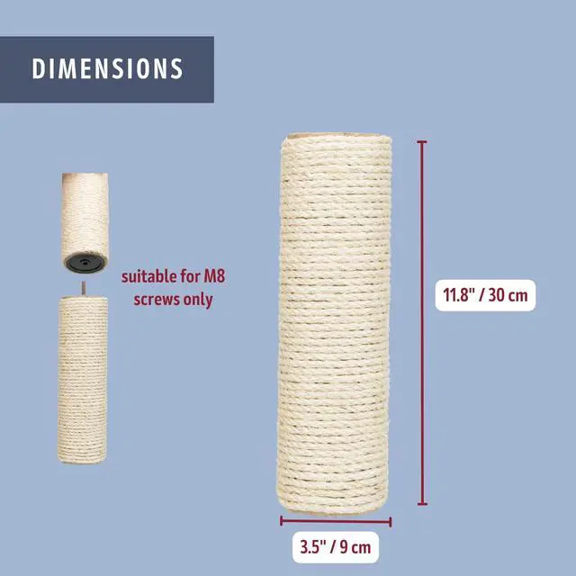 Alt view image 6 of 7 - Replacement Sisal Post for Cat Scratching Posts, Backup Scratcher for Indoor Cat Furniture, Trees and Towers, 3.5 in x 11.8 in (9 x 30 cm)