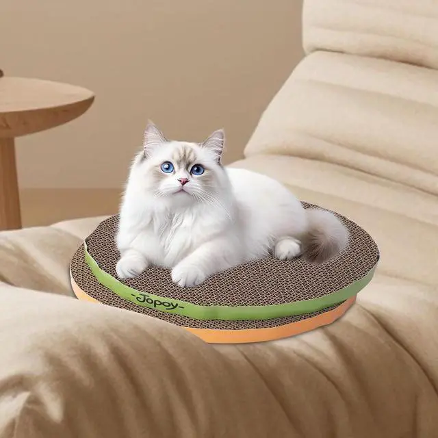 Alt view image 5 of 6 - Round Cat Scratcher Replacement Pads, Green and Yellow, 2PCS | Circle Scratcher Pad, Cardboard Refill, 10 inch Diameter, 7/8 inch Thickness