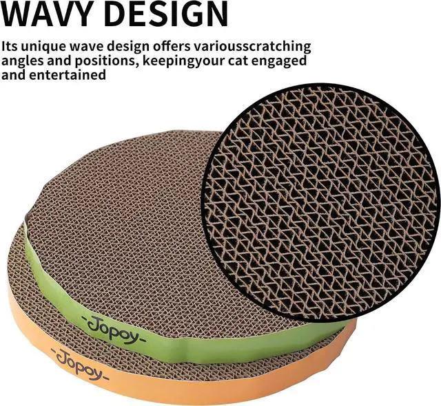 Alt view image 3 of 6 - Round Cat Scratcher Replacement Pads, Green and Yellow, 2PCS | Circle Scratcher Pad, Cardboard Refill, 10 inch Diameter, 7/8 inch Thickness