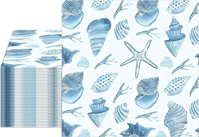Main image of 40Pcs Under the Sea Beach Paper Napkins Blue Seashell Napkins Starfish & Conch Disposable Ocean Coastal Starfish Beach Napkins for Dinner Nautical Tropical Coastal Wedding Bridal Summer Party Decor