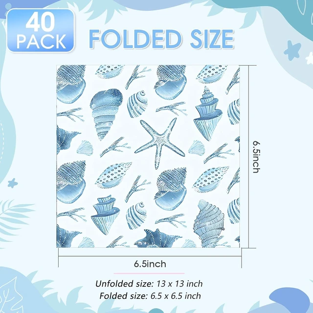 Alt view image 3 of 6 - 40Pcs Under the Sea Beach Paper Napkins Blue Seashell Napkins Starfish & Conch Disposable Ocean Coastal Starfish Beach Napkins for Dinner Nautical Tropical Coastal Wedding Bridal Summer Party Decor