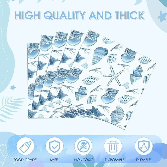Alt view image 2 of 6 - 40Pcs Under the Sea Beach Paper Napkins Blue Seashell Napkins Starfish & Conch Disposable Ocean Coastal Starfish Beach Napkins for Dinner Nautical Tropical Coastal Wedding Bridal Summer Party Decor