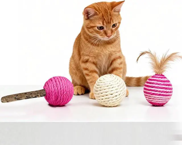 Main image of 3-Pack Sisal String Rattle Ball Toy for Indoor Cats - All Natural Woven Fibers, Assorted Colors