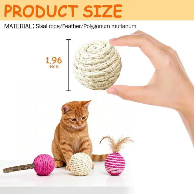 Alt view image 2 of 7 - 3-Pack Sisal String Rattle Ball Toy for Indoor Cats - All Natural Woven Fibers, Assorted Colors