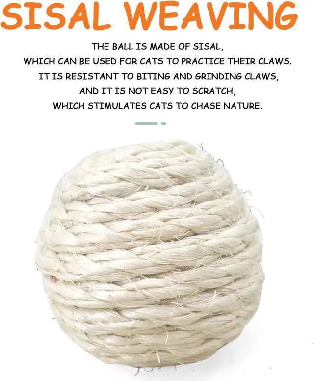 Alt view image 4 of 7 - 3-Pack Sisal String Rattle Ball Toy for Indoor Cats - All Natural Woven Fibers, Assorted Colors
