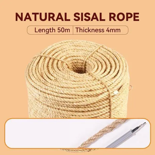 Alt view image 2 of 7 - Natural Sisal Rope, 4mm x 166 ft, Cat Scratcher Repair | Also great for crafts, garden projects, furniture wrapping, scratch pads, and natural home decor beyond cat furniture.