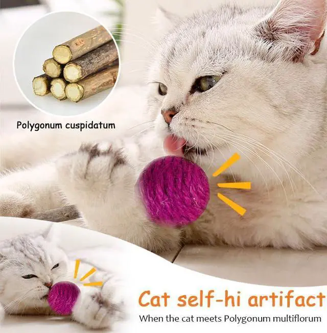 Alt view image 3 of 7 - 3-Pack Sisal String Rattle Ball Toy for Indoor Cats - All Natural Woven Fibers, Assorted Colors