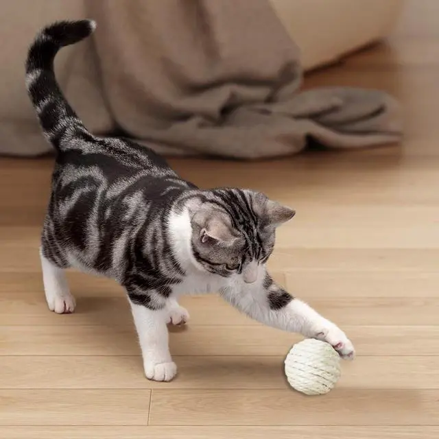 Alt view image 7 of 7 - 3-Pack Sisal String Rattle Ball Toy for Indoor Cats - All Natural Woven Fibers, Assorted Colors