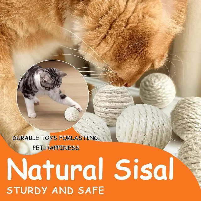 Alt view image 6 of 7 - 3-Pack Sisal String Rattle Ball Toy for Indoor Cats - All Natural Woven Fibers, Assorted Colors