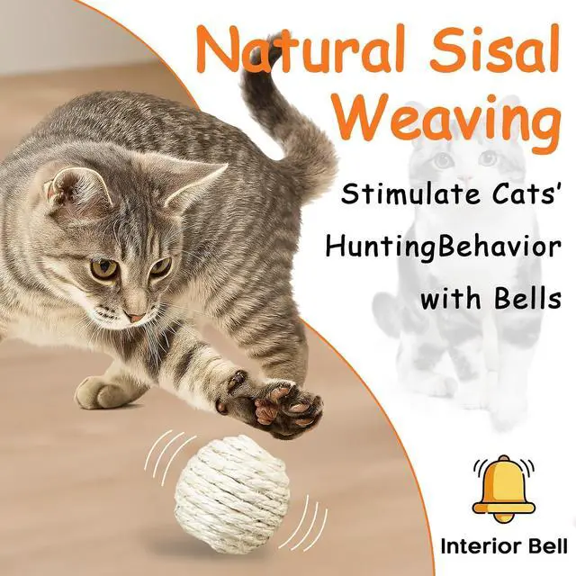 Alt view image 5 of 7 - 3-Pack Sisal String Rattle Ball Toy for Indoor Cats - All Natural Woven Fibers, Assorted Colors