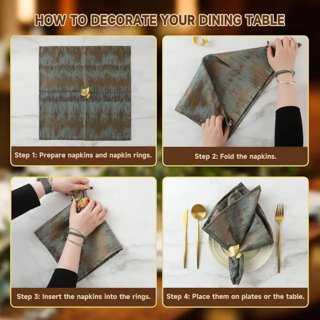Alt view image 5 of 7 - Napkin Rings Set of 12, Shiny Gold Napkin Rings, Smooth, Easy Care, Solid Metal Laurel Leaf Shaped Elegant Table Decor, Stylish Napkin Ring Bulk for Holidays Wedding, Party, New Homes Gift