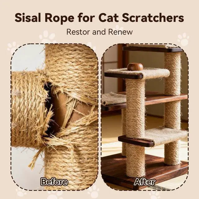 Alt view image 5 of 7 - Natural Sisal Rope, 4mm x 166 ft, Cat Scratcher Repair | Also great for crafts, garden projects, furniture wrapping, scratch pads, and natural home decor beyond cat furniture.