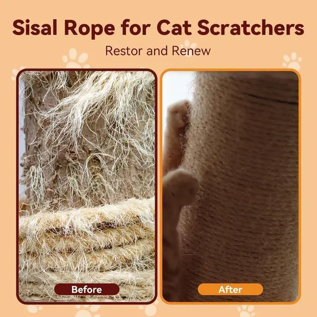 Alt view image 6 of 7 - Natural Sisal Rope, 4mm x 166 ft, Cat Scratcher Repair | Also great for crafts, garden projects, furniture wrapping, scratch pads, and natural home decor beyond cat furniture.