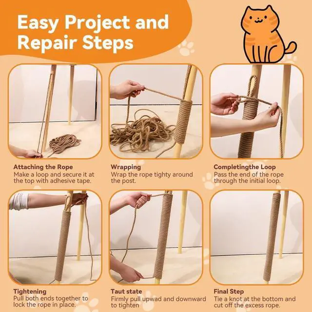 Alt view image 7 of 7 - Natural Sisal Rope, 4mm x 166 ft, Cat Scratcher Repair | Also great for crafts, garden projects, furniture wrapping, scratch pads, and natural home decor beyond cat furniture.