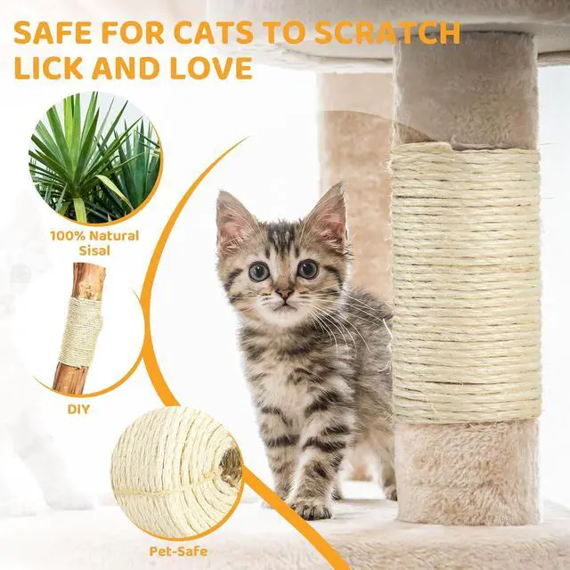 Alt view image 2 of 7 - White Sisal Rope for Cat Tree and Scratching Post 5mm 1/5 Inch, 100 Feet | Natural Sisal Fiber, Tight Twist Climbing Twine, Cat Tree Tower Repair, Scratching Post Replacement, Natural Scratching