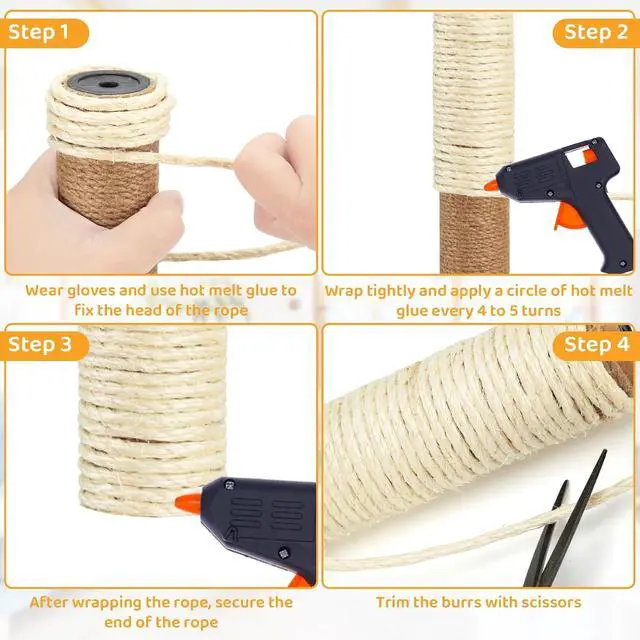 Alt view image 5 of 7 - White Sisal Rope for Cat Tree and Scratching Post 5mm 1/5 Inch, 100 Feet | Natural Sisal Fiber, Tight Twist Climbing Twine, Cat Tree Tower Repair, Scratching Post Replacement, Natural Scratching