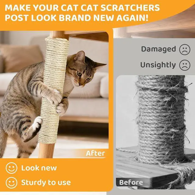 Alt view image 4 of 7 - White Sisal Rope for Cat Tree and Scratching Post 5mm 1/5 Inch, 100 Feet | Natural Sisal Fiber, Tight Twist Climbing Twine, Cat Tree Tower Repair, Scratching Post Replacement, Natural Scratching