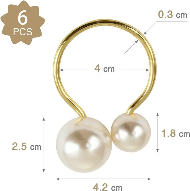Alt view image 3 of 6 - KESOTE Pearl Napkin Rings Set of 6, Gold Napkin Wraps | Napkin Holder Rings, Formal or Casual Dining, Table Decor