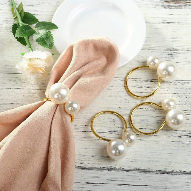 Alt view image 4 of 6 - KESOTE Pearl Napkin Rings Set of 6, Gold Napkin Wraps | Napkin Holder Rings, Formal or Casual Dining, Table Decor