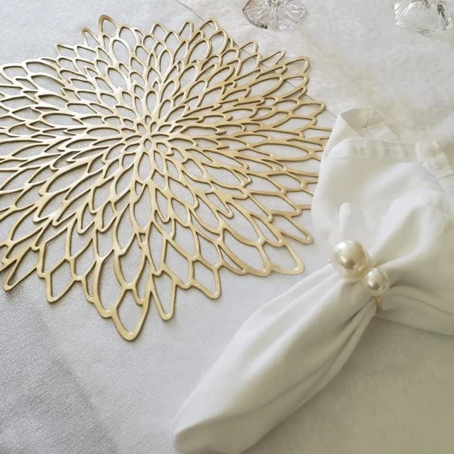 Alt view image 6 of 6 - KESOTE Pearl Napkin Rings Set of 6, Gold Napkin Wraps | Napkin Holder Rings, Formal or Casual Dining, Table Decor