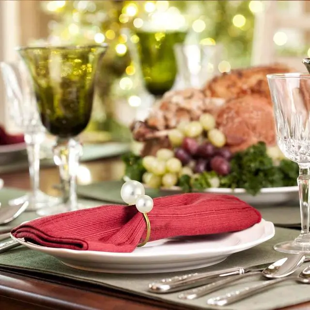 Alt view image 5 of 6 - KESOTE Pearl Napkin Rings Set of 6, Gold Napkin Wraps | Napkin Holder Rings, Formal or Casual Dining, Table Decor