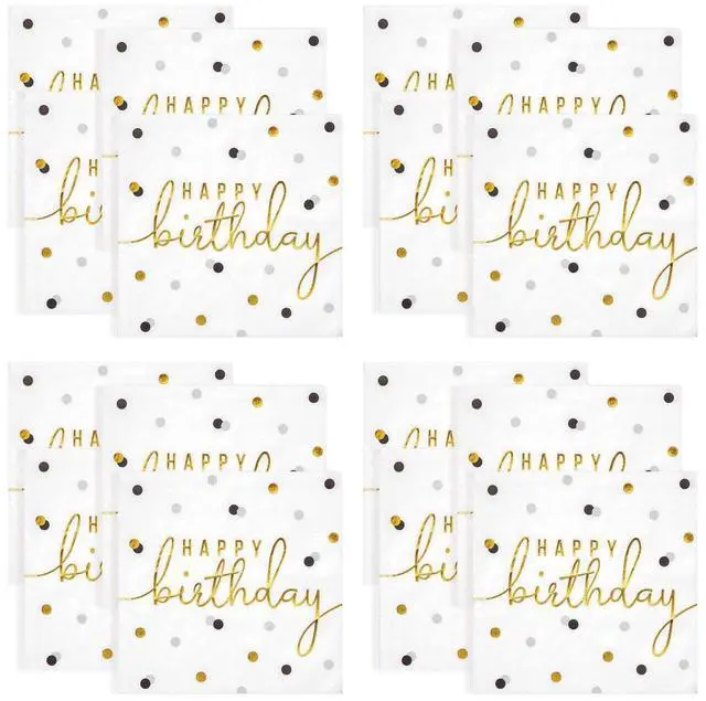 Main image of Way to Celebrate 6.5" x 6.5" Disposable Birthday Gold and White Paper Napkins (16 Count)