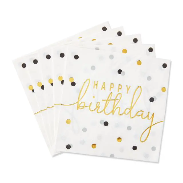 Alt view image 3 of 7 - Way to Celebrate 6.5" x 6.5" Disposable Birthday Gold and White Paper Napkins (16 Count)